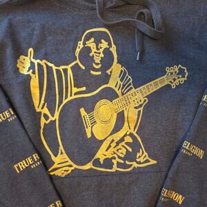 True Religion Hoodie Men's Loungewear Buddha Print Pullover Blue Size Medium